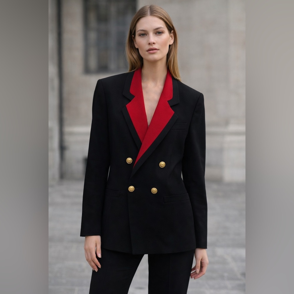 Authentic Christian Dior Black Blazer with Red Lapel 10